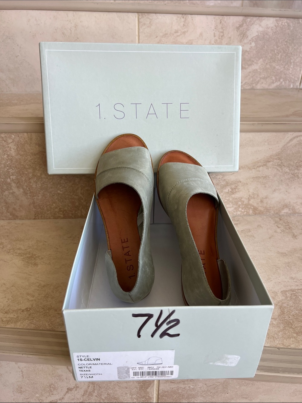 1. State Sage Green Open-Toe Slide Sandals